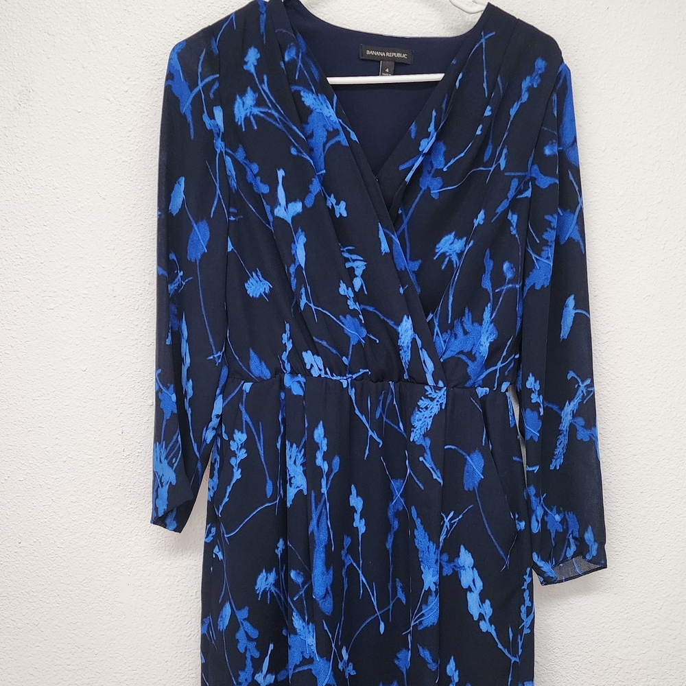 Banana Republic Navy And Light Blue Floral Print Dress